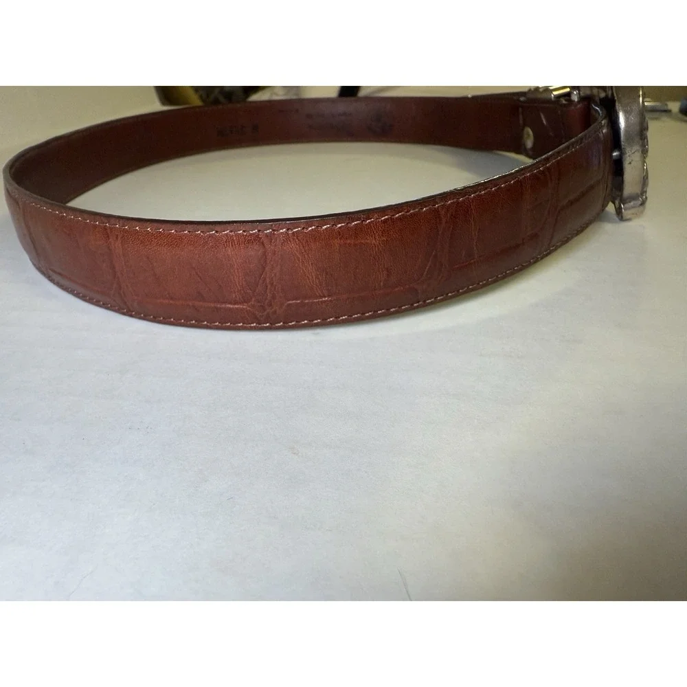 Brighton Disney Mickey Minnie Brown Leather Belt, Silver Heart Buckle Sz 26